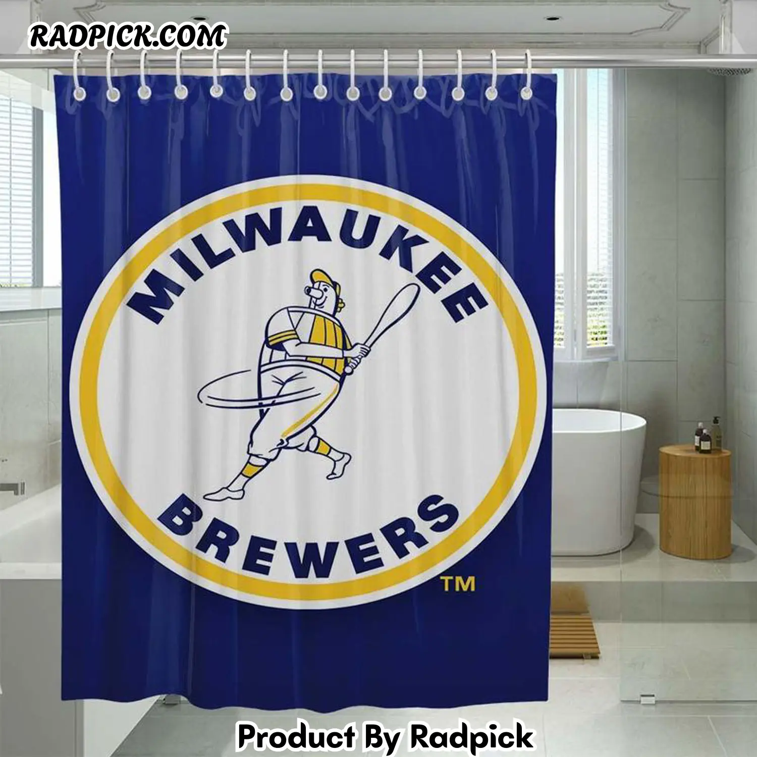 Flat logo milwaukee brewers shower curtain set for bathroom decor gift for friends rp387930
